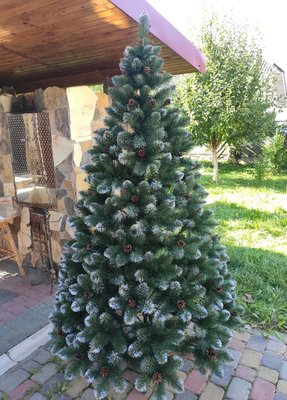 Новогодняя елка с шишками Элитная зеленая заснеженные веточки 150 см