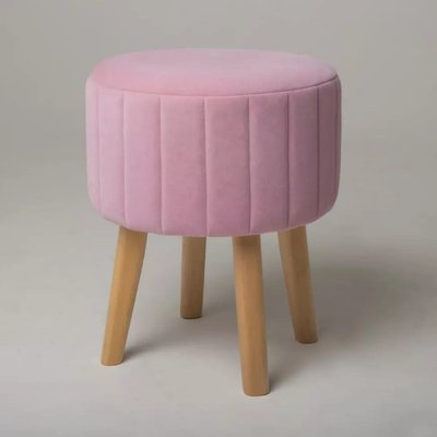 Пуф круглий HouseWood HW25 з дерев'яними ніжками лак + рожевий 37х45см, Рожевий